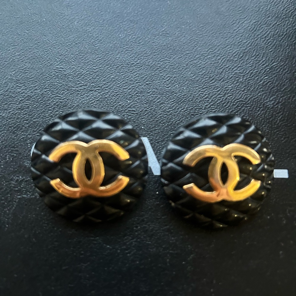 Sold Chanel vintage XL black CC clip on earrings
